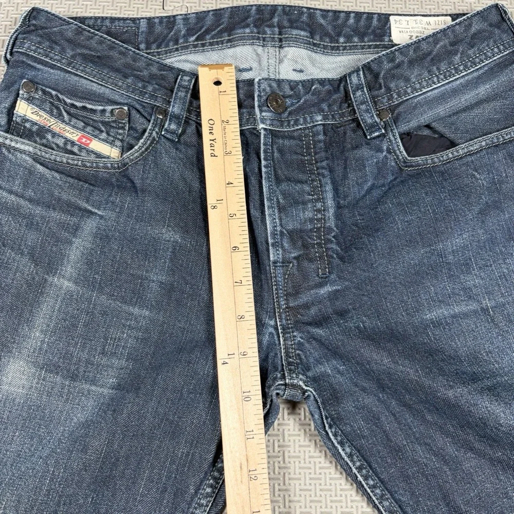 Diesel Jeans Mens 31x34 Blue Zatiny Regular Bootcut Distressed Button Fly 0088Z